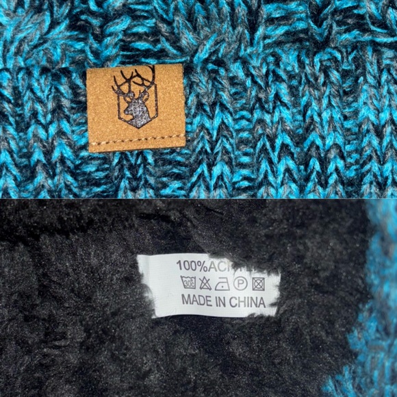 Honnesserry Pom Pom Beanie Touchscreen Gloves Set Fleece Lined Hat Blue/Black - Picture 2 of 16